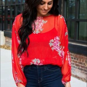 Red Floral Lace Bodysuit